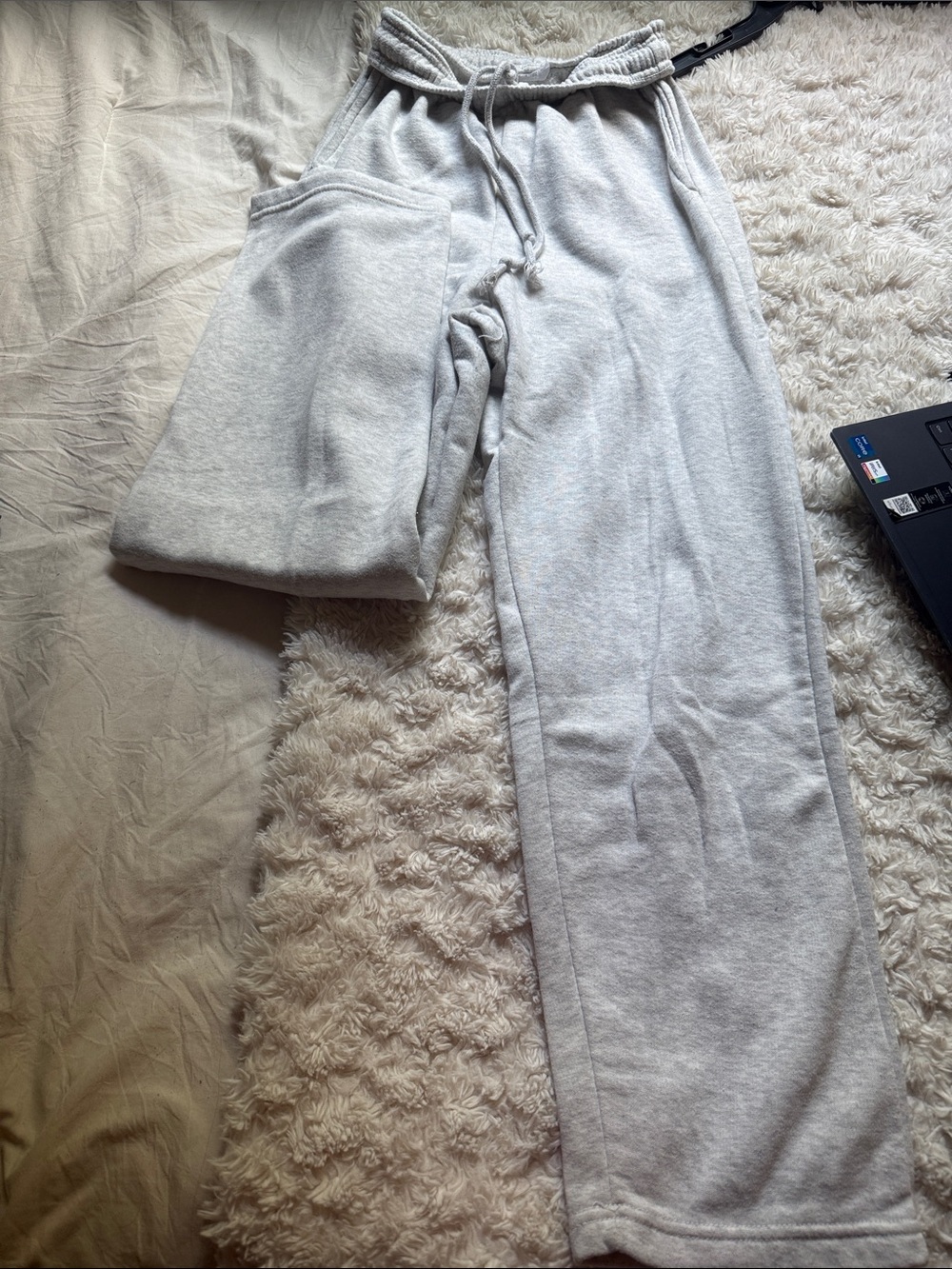 Women’s Light Gray Fleece Sweatpants - Casual Drawstring Lounge Pants